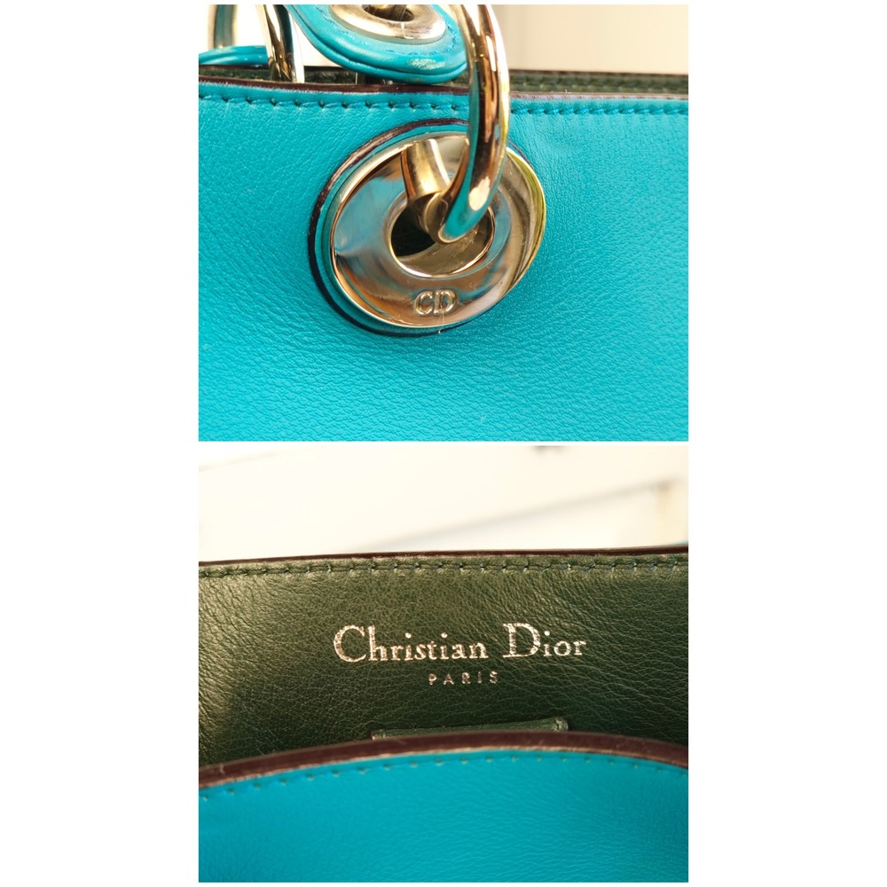 Christian Dior Diorissimo Turquoise Leather Tote Bag Silver Hardware with Pouch - Picture 9 of 16